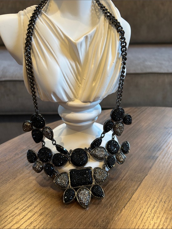 Source Unknown Jewelry - Black and Gunmetal Crystal Bib Necklace